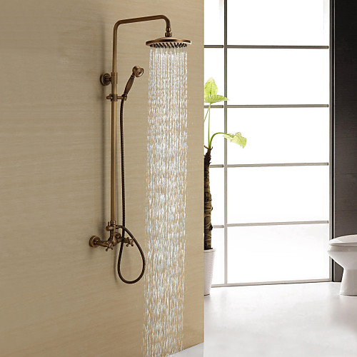 Bathroom Shower Fixture Antique Brass Rainfall Shower Head Set with Tub Spout Shower Faucet and Handheld Spray Wall Mount Double Cross Handle with Cold/Hot Water
Bathroom Shower Fixture Antique Brass Rainfall Shower Head Set with Tub Spout Shower Faucet and Handheld Spray Wall Mount Double Cross Handle with Cold/Hot Water