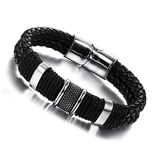 Men's Leather Bracelet woven Unique Design Fashion Leather Bracelet Jewelry Silver / Black For Party Wedding Casual Daily Sports / Titanium Steel
Men's Leather Bracelet woven Unique Design Fashion Leather Bracelet Jewelry Silver / Black For Party Wedding Casual Daily Sports / Titanium Steel