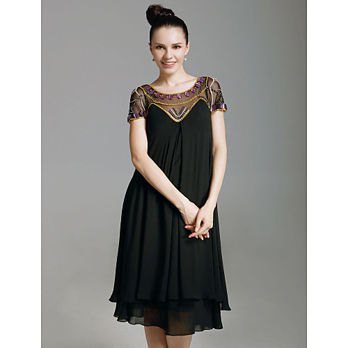 Sheath / Column Little Black Dress Elegant Cocktail Party Formal Evening Dress Illusion Neck Short Sleeve Knee Length Chiffon Tulle with Beading 2021
Sheath / Column Little Black Dress Elegant Cocktail Party Formal Evening Dress Illusion Neck Short Sleeve Knee Length Chiffon Tulle with Beading 2021