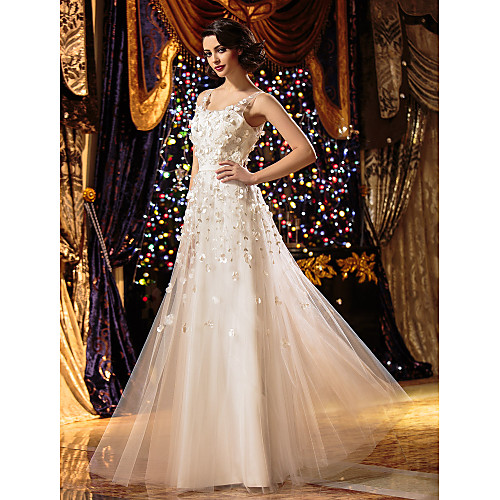 A-Line Wedding Dresses Scoop Neck Floor Length Tulle Spaghetti Strap Romantic Illusion Detail Backless with Embroidery Flower 2021
A-Line Wedding Dresses Scoop Neck Floor Length Tulle Spaghetti Strap Romantic Illusion Detail Backless with Embroidery Flower 2021