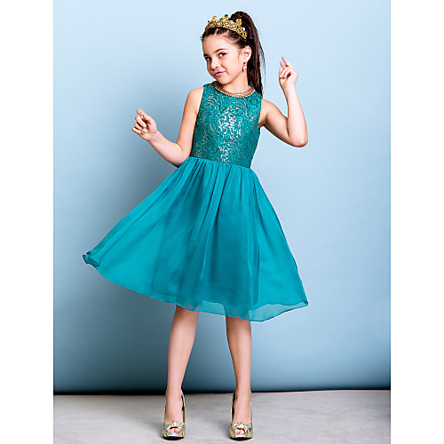 A-Line Knee Length Junior Bridesmaid Dress Chiffon Sleeveless Jewel Neck with Sequin / Natural
A-Line Knee Length Junior Bridesmaid Dress Chiffon Sleeveless Jewel Neck with Sequin / Natural