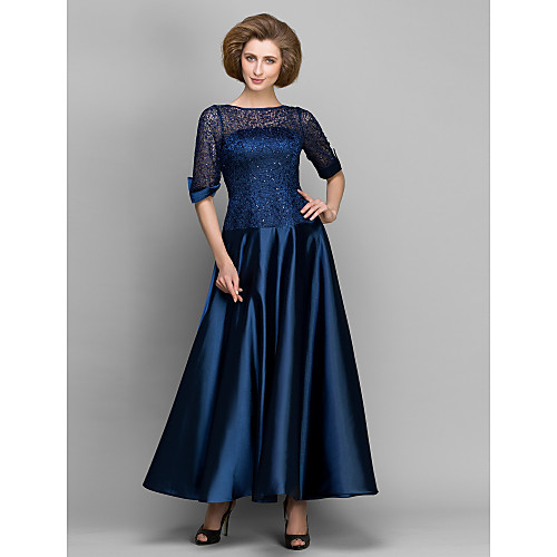 A-Line Mother of the Bride Dress See Through Bateau Neck Ankle Length Satin Half Sleeve with Lace Pleats 2021
A-Line Mother of the Bride Dress See Through Bateau Neck Ankle Length Satin Half Sleeve with Lace Pleats 2021