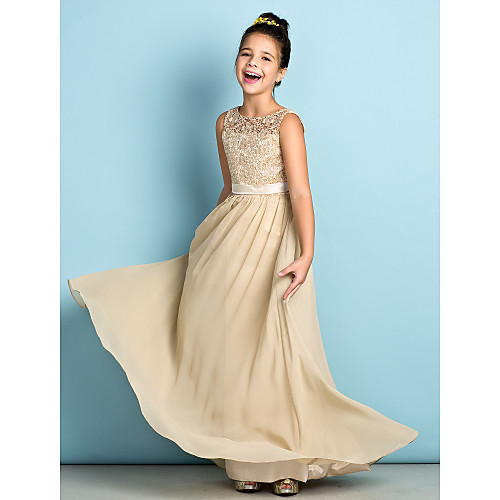 A-Line Floor Length Junior Bridesmaid Dress Chiffon Sleeveless Scoop Neck with Lace / Natural / Mini Me
A-Line Floor Length Junior Bridesmaid Dress Chiffon Sleeveless Scoop Neck with Lace / Natural / Mini Me