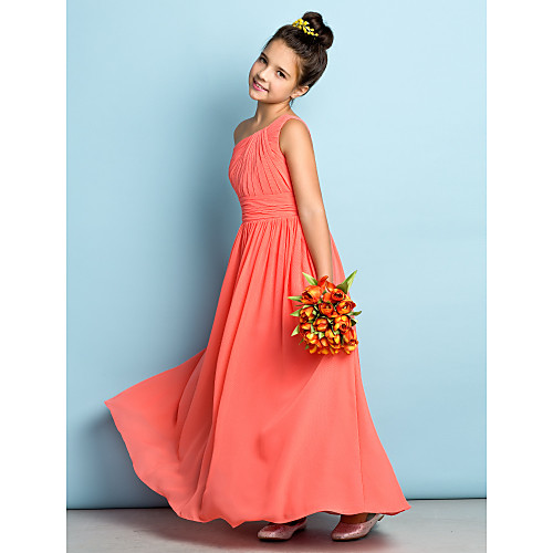 A-Line Ankle Length Junior Bridesmaid Dress Chiffon Sleeveless One Shoulder with Side Draping / Natural / Mini Me
A-Line Ankle Length Junior Bridesmaid Dress Chiffon Sleeveless One Shoulder with Side Draping / Natural / Mini Me
