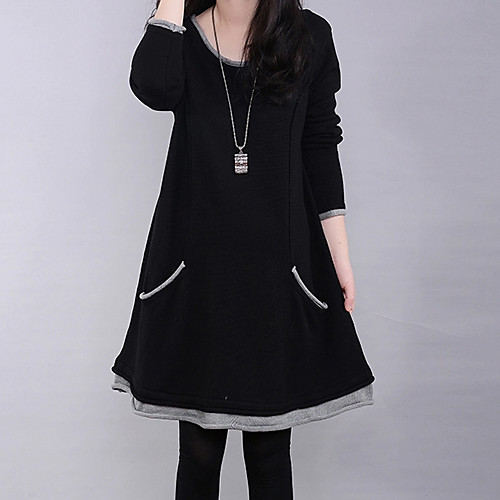 Women's Short Mini Dress Black Dark Blue Long Sleeve Black Solid Colored Winter Round Neck Loose L XL XXL 3XL 4XL 5XL / Plus Size / Plus Size
Women's Short Mini Dress Black Dark Blue Long Sleeve Black Solid Colored Winter Round Neck Loose L XL XXL 3XL 4XL 5XL / Plus Size / Plus Size