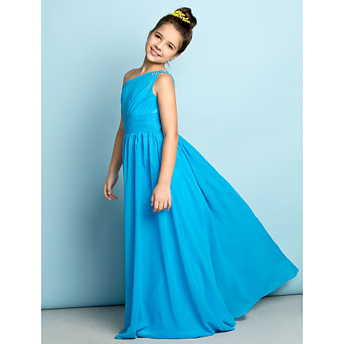 A-Line Floor Length Junior Bridesmaid Dress Chiffon Sleeveless One Shoulder with Crystals / Natural / Mini Me
A-Line Floor Length Junior Bridesmaid Dress Chiffon Sleeveless One Shoulder with Crystals / Natural / Mini Me