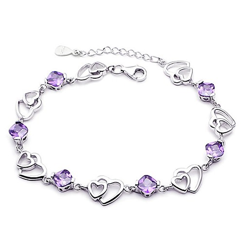 Women's Chain Bracelet Heart Love Hollow Heart Ladies Sterling Silver Bracelet Jewelry Purple For Wedding / Silver Plated
Women's Chain Bracelet Heart Love Hollow Heart Ladies Sterling Silver Bracelet Jewelry Purple For Wedding / Silver Plated