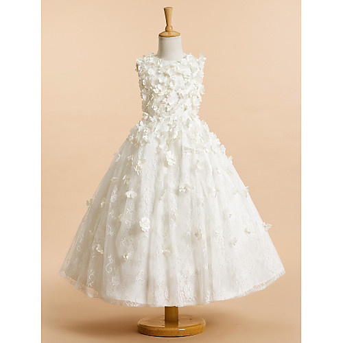A-Line Tea Length Flower Girl Dresses Wedding Lace Sleeveless Jewel Neck with Flower / First Communion
A-Line Tea Length Flower Girl Dresses Wedding Lace Sleeveless Jewel Neck with Flower / First Communion