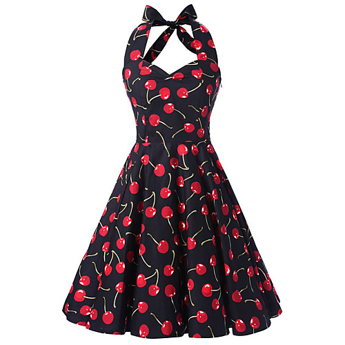 Women's A Line Dress Knee Length Dress Black Sleeveless Cherry Fruit Print Halter Neck Vintage Going out Belt Not Included S M L XL XXL / Cotton / Cotton
Women's A Line Dress Knee Length Dress Black Sleeveless Cherry Fruit Print Halter Neck Vintage Going out Belt Not Included S M L XL XXL / Cotton / Cotton