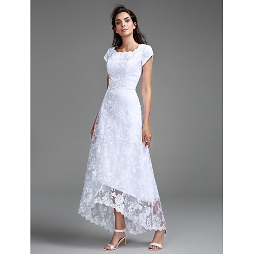 Sheath / Column Wedding Dresses Jewel Neck Asymmetrical All Over Lace Cap Sleeve Casual Little White Dress with Lace 2021
Sheath / Column Wedding Dresses Jewel Neck Asymmetrical All Over Lace Cap Sleeve Casual Little White Dress with Lace 2021