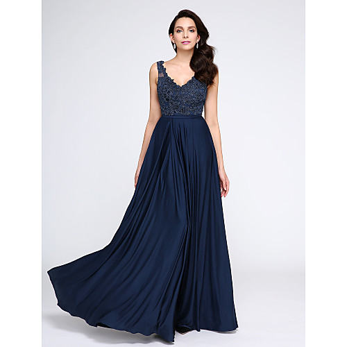 A-Line Open Back Formal Evening Dress V Neck Sleeveless Floor Length Tulle Jersey Lace Bodice with Appliques 2021
A-Line Open Back Formal Evening Dress V Neck Sleeveless Floor Length Tulle Jersey Lace Bodice with Appliques 2021