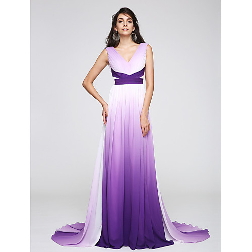 Sheath / Column Holiday Cocktail Party Formal Evening Dress V Neck Sleeveless Court Train Chiffon with Side Draping 2020 / Color Gradient
Sheath / Column Holiday Cocktail Party Formal Evening Dress V Neck Sleeveless Court Train Chiffon with Side Draping 2020 / Color Gradient