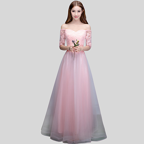 Ball Gown Off Shoulder Floor Length Lace / Satin / Tulle Bridesmaid Dress with Sash / Ribbon
Ball Gown Off Shoulder Floor Length Lace / Satin / Tulle Bridesmaid Dress with Sash / Ribbon