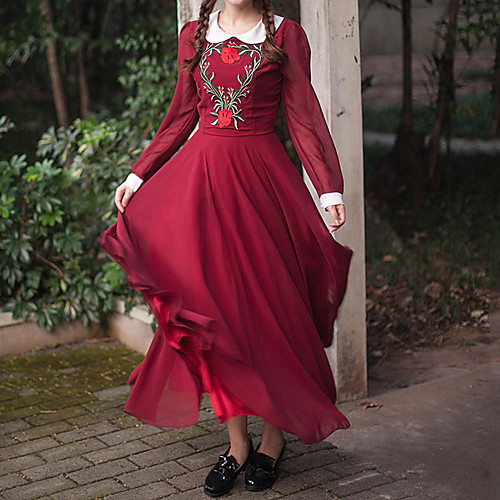Women's Swing Dress Maxi long Dress Wine Blue Long Sleeve Jacquard Solid Colored Pleated Fall Winter Peter Pan Collar Lantern Sleeve Embroidery S M L XL
Women's Swing Dress Maxi long Dress Wine Blue Long Sleeve Jacquard Solid Colored Pleated Fall Winter Peter Pan Collar Lantern Sleeve Embroidery S M L XL