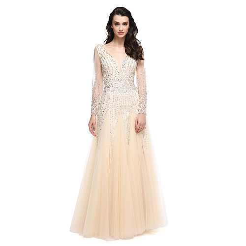 A-Line Elegant & Luxurious Elegant Holiday Cocktail Party Prom Dress Plunging Neck Long Sleeve Floor Length Tulle with Beading 2021
A-Line Elegant & Luxurious Elegant Holiday Cocktail Party Prom Dress Plunging Neck Long Sleeve Floor Length Tulle with Beading 2021