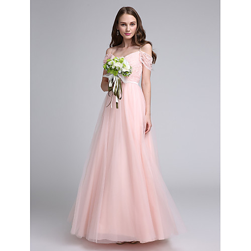 A-Line Spaghetti Strap Floor Length Lace Over Tulle Bridesmaid Dress with Lace / Sash / Ribbon / Open Back
A-Line Spaghetti Strap Floor Length Lace Over Tulle Bridesmaid Dress with Lace / Sash / Ribbon / Open Back