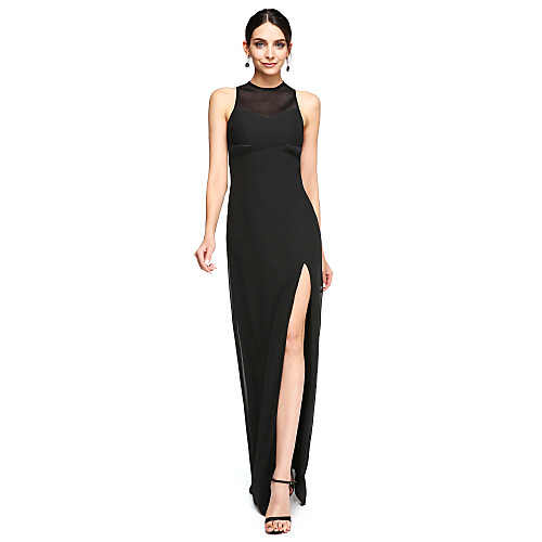 Sheath / Column Furcal Formal Evening Dress Jewel Neck Sleeveless Floor Length Chiffon Tulle with Split Front 2021
Sheath / Column Furcal Formal Evening Dress Jewel Neck Sleeveless Floor Length Chiffon Tulle with Split Front 2021