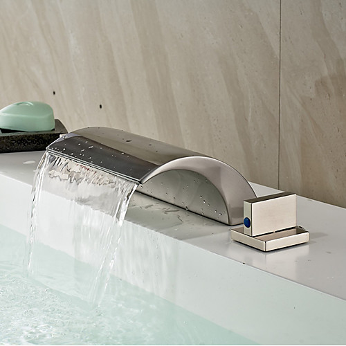 Modern Widespread Waterfall Ceramic Valve Two Handles Three Holes Nickel Brushed, Bathroom Sink Faucet
Modern Widespread Waterfall Ceramic Valve Two Handles Three Holes Nickel Brushed, Bathroom Sink Faucet