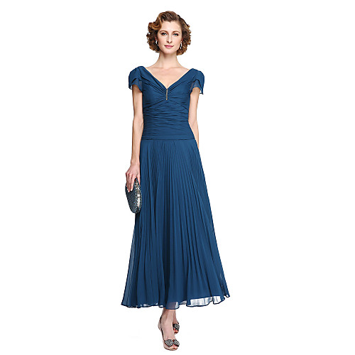 Sheath / Column Mother of the Bride Dress Elegant V Neck Tea Length Chiffon Short Sleeve with Pleats 2021
Sheath / Column Mother of the Bride Dress Elegant V Neck Tea Length Chiffon Short Sleeve with Pleats 2021