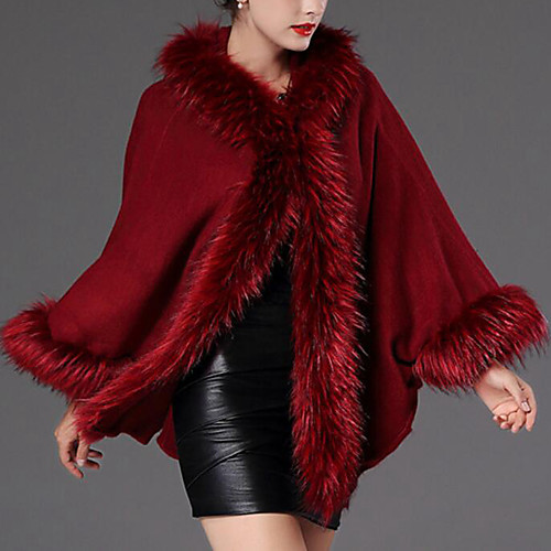 Women's Coat Party Fall Winter Coat Vintage Jacket Long Sleeve Solid Colored Fur Trim Wine Army Green / Batwing Sleeve
Women's Coat Party Fall Winter Coat Vintage Jacket Long Sleeve Solid Colored Fur Trim Wine Army Green / Batwing Sleeve