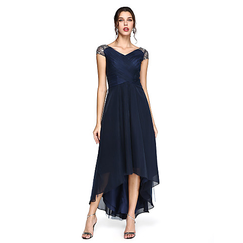 Sheath / Column Minimalist Elegant Open Back Prom Formal Evening Dress V Neck Short Sleeve Asymmetrical Tulle with Criss Cross Pleats Beading 2021
Sheath / Column Minimalist Elegant Open Back Prom Formal Evening Dress V Neck Short Sleeve Asymmetrical Tulle with Criss Cross Pleats Beading 2021