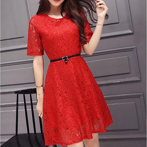 Women's Lace Knee Length Dress Purple Yellow Blushing Pink Gray Green Black Red Short Sleeve Dusty Rose Floral Solid Colored Summer Round Neck Going out Lace S M L XL XXL 3XL 4XL / Cotton / Plus Size
Women's Lace Knee Length Dress Purple Yellow Blushing Pink Gray Green Black Red Short Sleeve Dusty Rose Floral Solid Colored Summer Round Neck Going out Lace S M L XL XXL 3XL 4XL / Cotton / Plus Size