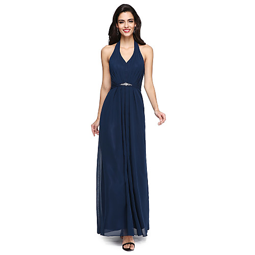 Sheath / Column Halter Neck Floor Length Chiffon Bridesmaid Dress with Sash / Ribbon / Beading / Draping
Sheath / Column Halter Neck Floor Length Chiffon Bridesmaid Dress with Sash / Ribbon / Beading / Draping