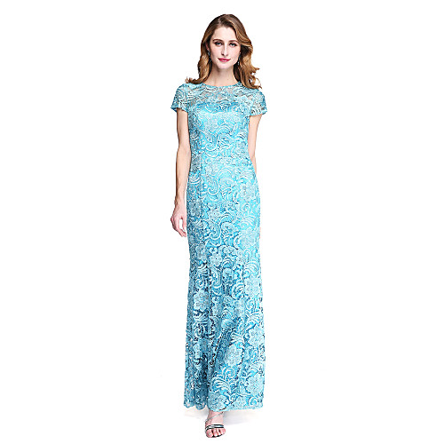 Sheath / Column Mother of the Bride Dress See Through Jewel Neck Floor Length Lace Short Sleeve with Lace 2021
Sheath / Column Mother of the Bride Dress See Through Jewel Neck Floor Length Lace Short Sleeve with Lace 2021