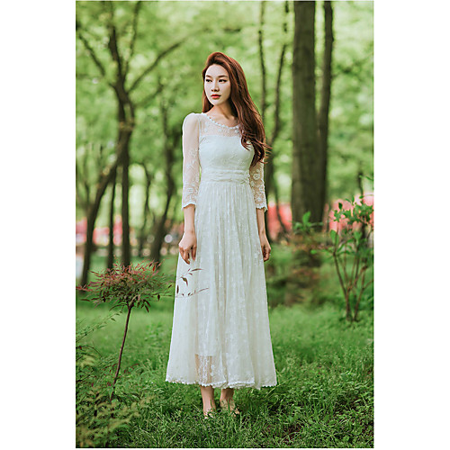 Women's Swing Dress Maxi long Dress White 3/4 Length Sleeve Solid Colored Lace Spring Summer Round Neck Sophisticated Holiday Going out S M L XL / High Waist
Women's Swing Dress Maxi long Dress White 3/4 Length Sleeve Solid Colored Lace Spring Summer Round Neck Sophisticated Holiday Going out S M L XL / High Waist