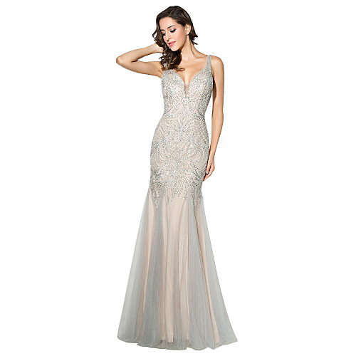 Mermaid / Trumpet Plunging Neckline Floor Length Tulle Formal Evening Dress with Beading by Sarahbridal
Mermaid / Trumpet Plunging Neckline Floor Length Tulle Formal Evening Dress with Beading by Sarahbridal
