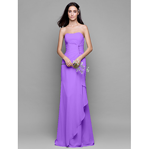Sheath / Column Strapless Floor Length Chiffon Bridesmaid Dress with Crystals / Cascading Ruffles
Sheath / Column Strapless Floor Length Chiffon Bridesmaid Dress with Crystals / Cascading Ruffles