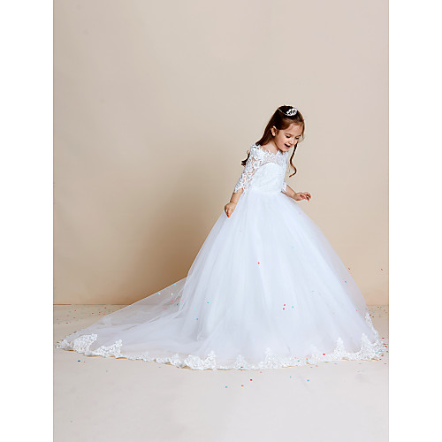 Ball Gown Sweep / Brush Train Flower Girl Dresses Wedding Lace Half Sleeve Off Shoulder with Lace
Ball Gown Sweep / Brush Train Flower Girl Dresses Wedding Lace Half Sleeve Off Shoulder with Lace