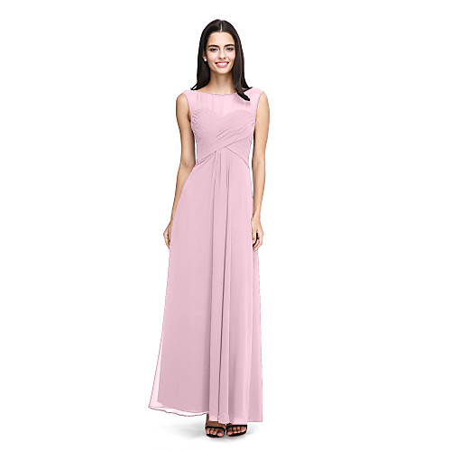 A-Line Bateau Neck Ankle Length Chiffon Bridesmaid Dress with Criss Cross / Side Draping / See Through
A-Line Bateau Neck Ankle Length Chiffon Bridesmaid Dress with Criss Cross / Side Draping / See Through