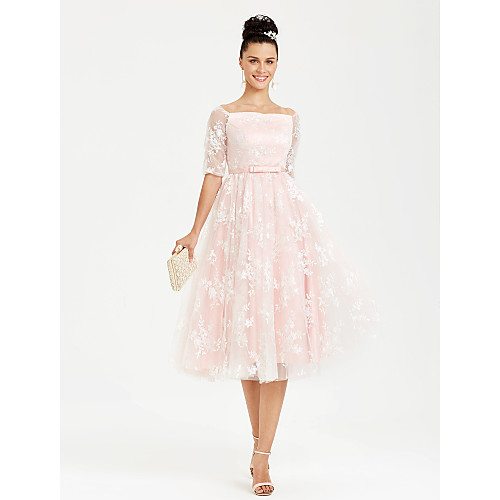 Ball Gown Lace Up Cocktail Party Prom Dress Bateau Neck Boat Neck Half Sleeve Tea Length Lace Satin with Sash / Ribbon Bow(s) 2021
Ball Gown Lace Up Cocktail Party Prom Dress Bateau Neck Boat Neck Half Sleeve Tea Length Lace Satin with Sash / Ribbon Bow(s) 2021