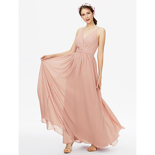 A-Line V Neck Floor Length Chiffon Bridesmaid Dress with Sash / Ribbon / Criss Cross / Pleats / Open Back
A-Line V Neck Floor Length Chiffon Bridesmaid Dress with Sash / Ribbon / Criss Cross / Pleats / Open Back