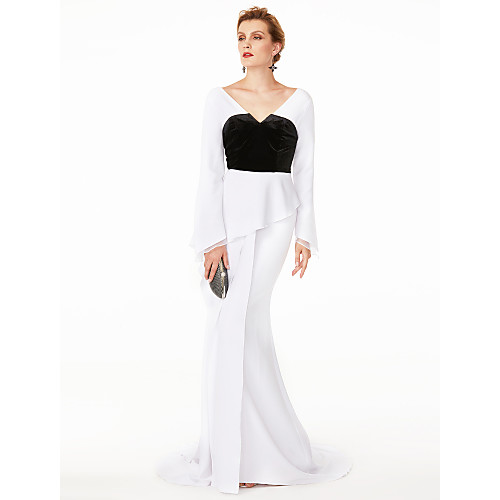 Mermaid / Trumpet Color Block Celebrity Style Holiday Cocktail Party Formal Evening Dress V Neck Long Sleeve Sweep / Brush Train Chiffon Velvet with Pleats 2021
Mermaid / Trumpet Color Block Celebrity Style Holiday Cocktail Party Formal Evening Dress V Neck Long Sleeve Sweep / Brush Train Chiffon Velvet with Pleats 2021