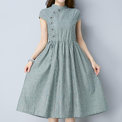 Women's Shift Dress Midi Dress Blue Green Beige Light Blue Short Sleeve Striped Summer Crew Neck Chinoiserie Work M L XL XXL
Women's Shift Dress Midi Dress Blue Green Beige Light Blue Short Sleeve Striped Summer Crew Neck Chinoiserie Work M L XL XXL