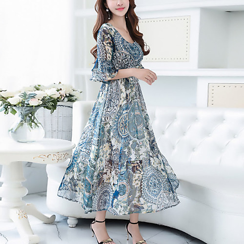 Women's Chiffon Dress Maxi long Dress Green Light Blue Half Sleeve Floral Print Summer V Neck Going out Flare Cuff Sleeve M L XL XXL
Women's Chiffon Dress Maxi long Dress Green Light Blue Half Sleeve Floral Print Summer V Neck Going out Flare Cuff Sleeve M L XL XXL