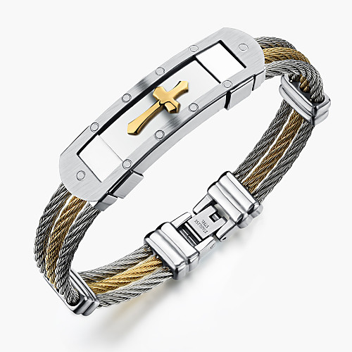 Men's Bracelet Bangles Sideways Cross Gothic Fashion Rock Stainless Steel Bracelet Jewelry Gold / White For Party Birthday Party / Evening Gift Evening Party
Men's Bracelet Bangles Sideways Cross Gothic Fashion Rock Stainless Steel Bracelet Jewelry Gold / White For Party Birthday Party / Evening Gift Evening Party