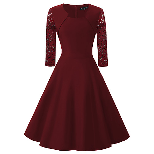 Women's Swing Dress Knee Length Dress Blushing Pink Wine Lavender Black Navy Blue Half Sleeve Solid Colored Cut Out Lace Fall Summer Square Neck Vintage Streetwear Party Going out Belt Not Included S
Women's Swing Dress Knee Length Dress Blushing Pink Wine Lavender Black Navy Blue Half Sleeve Solid Colored Cut Out Lace Fall Summer Square Neck Vintage Streetwear Party Going out Belt Not Included S