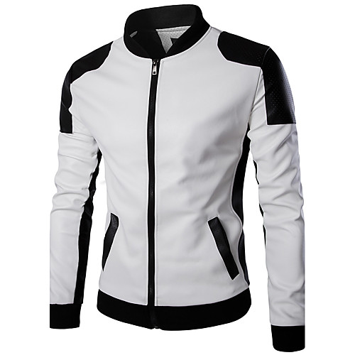 Men's Faux Leather Jacket Daily Winter Regular Coat Stand Collar Slim Jacket Long Sleeve Color Block White Black
Men's Faux Leather Jacket Daily Winter Regular Coat Stand Collar Slim Jacket Long Sleeve Color Block White Black