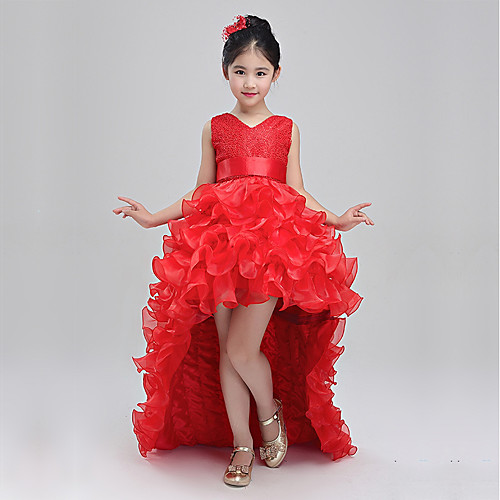 Princess Sweep / Brush Train Flower Girl Dresses Satin Sleeveless V Neck with Stitching Lace / Elegant
Princess Sweep / Brush Train Flower Girl Dresses Satin Sleeveless V Neck with Stitching Lace / Elegant