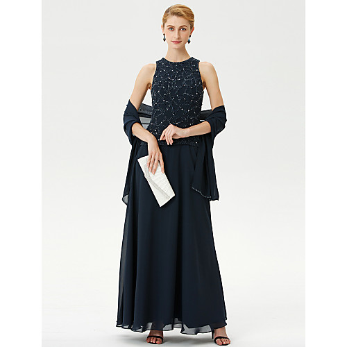 Ball Gown A-Line Mother of the Bride Dress Wrap Included Jewel Neck Ankle Length Chiffon Sleeveless with Beading 2021
Ball Gown A-Line Mother of the Bride Dress Wrap Included Jewel Neck Ankle Length Chiffon Sleeveless with Beading 2021