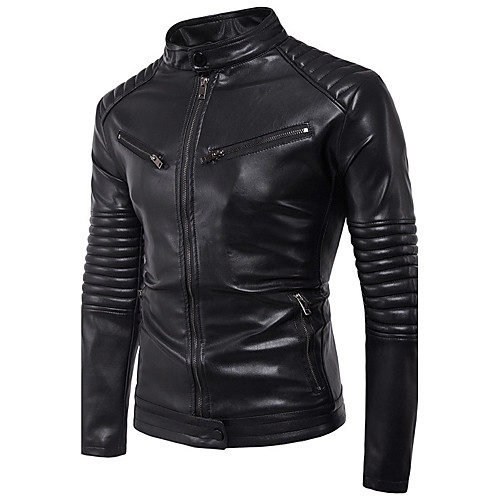 Men's Faux Leather Jacket Daily Fall Winter Regular Coat Round Neck Slim Jacket Long Sleeve Solid Colored Black
Men's Faux Leather Jacket Daily Fall Winter Regular Coat Round Neck Slim Jacket Long Sleeve Solid Colored Black