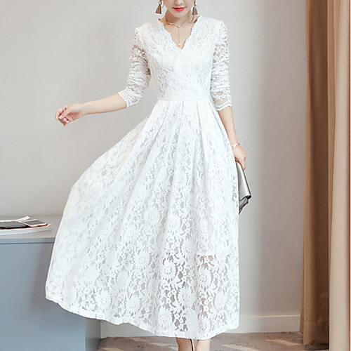 Women's Sheath Dress Maxi long Dress Blushing Pink Gray White Black Long Sleeve Dusty Rose Solid Colored Lace Fall Spring V Neck Casual Lace M L XL XXL
Women's Sheath Dress Maxi long Dress Blushing Pink Gray White Black Long Sleeve Dusty Rose Solid Colored Lace Fall Spring V Neck Casual Lace M L XL XXL