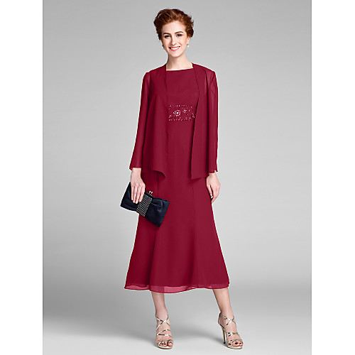 Mermaid / Trumpet Mother of the Bride Dress Convertible Dress Bateau Neck Tea Length Chiffon Long Sleeve with Beading 2021
Mermaid / Trumpet Mother of the Bride Dress Convertible Dress Bateau Neck Tea Length Chiffon Long Sleeve with Beading 2021