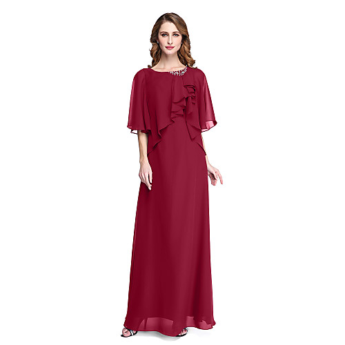 Sheath / Column Mother of the Bride Dress Elegant Open Back Jewel Neck Floor Length Chiffon Half Sleeve with Pleats Beading Ruffle 2021
Sheath / Column Mother of the Bride Dress Elegant Open Back Jewel Neck Floor Length Chiffon Half Sleeve with Pleats Beading Ruffle 2021