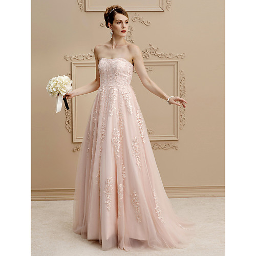 A-Line Wedding Dresses Strapless Sweep / Brush Train Lace Tulle Strapless Romantic Plus Size Backless with Buttons Beading Appliques 2021
A-Line Wedding Dresses Strapless Sweep / Brush Train Lace Tulle Strapless Romantic Plus Size Backless with Buttons Beading Appliques 2021