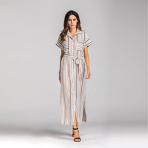 Women's Loose Maxi long Dress Khaki Short Sleeve Striped Split Spring Summer Shirt Collar Streetwear S M L XL / Cotton / Cotton
Women's Loose Maxi long Dress Khaki Short Sleeve Striped Split Spring Summer Shirt Collar Streetwear S M L XL / Cotton / Cotton
