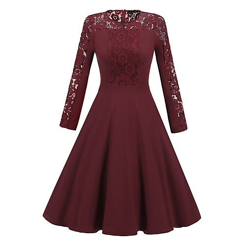 Women's Swing Dress Midi Dress Wine Black Navy Blue Long Sleeve Patchwork Solid Colored Fall Spring Round Neck Casual Party Lace S M L XL XXL / Cotton / Cotton
Women's Swing Dress Midi Dress Wine Black Navy Blue Long Sleeve Patchwork Solid Colored Fall Spring Round Neck Casual Party Lace S M L XL XXL / Cotton / Cotton
